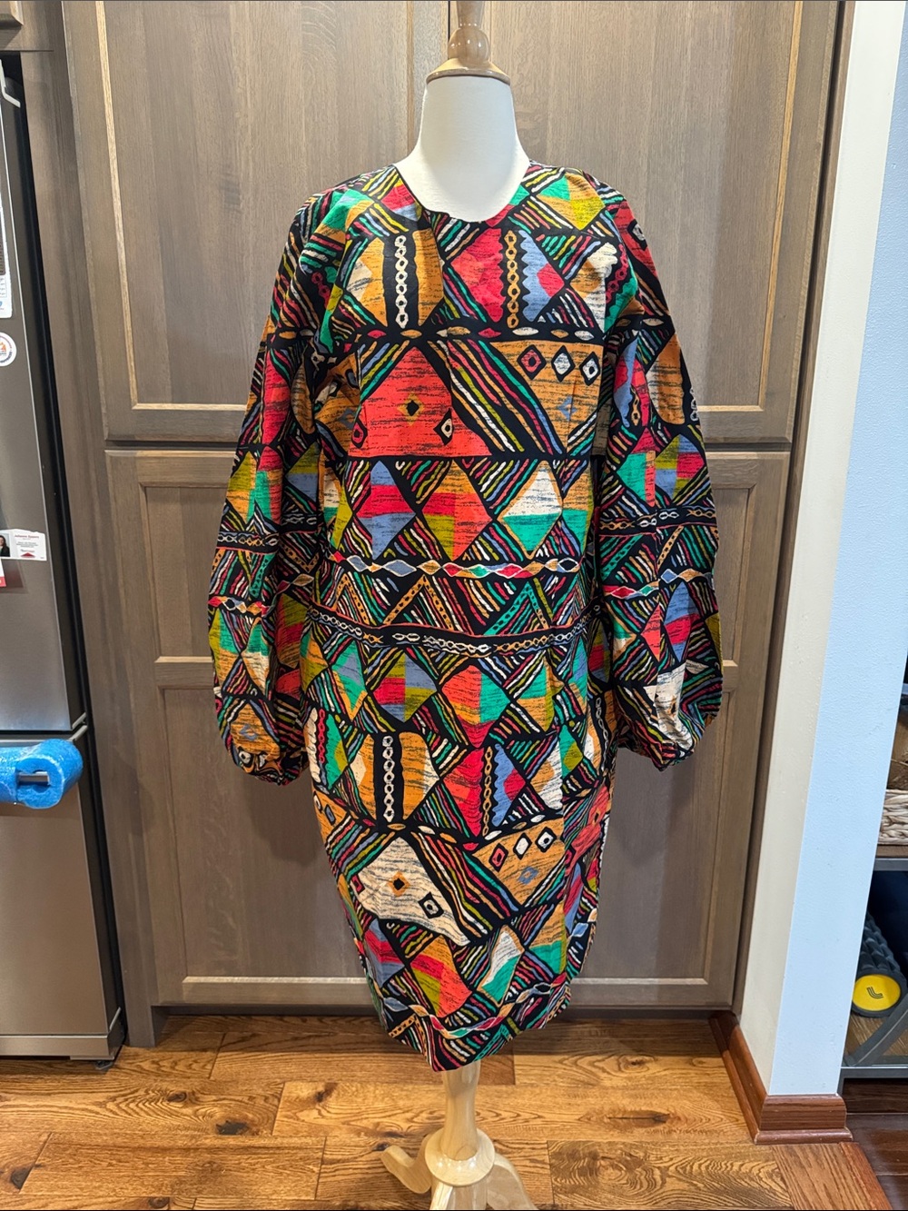 Multicolor Geometric Print Long Sleeve Shift Dress